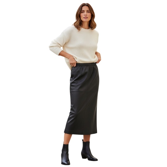 INTERDEE BROWN STRETCH LAMB LEATHER MIDI SKIRT - Picture 6 of 6